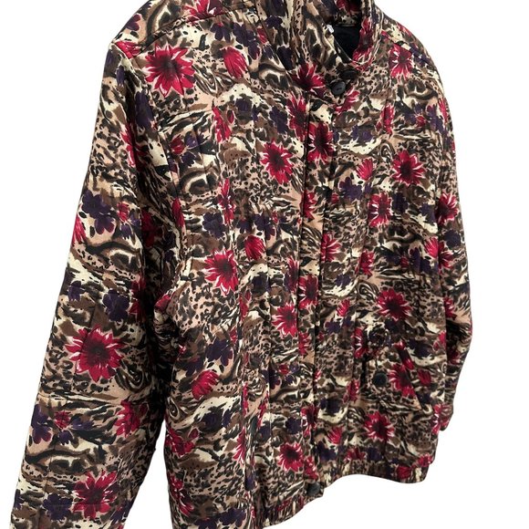 Anna And Frank Womens 100% Silk Quilted Brown Floral Zip Front Bomber Jacket L - Picture 2 of 13